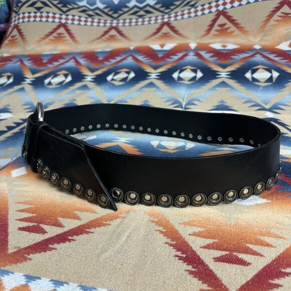 Brave Wide Leather Hip Belt Black Metal Medallions Canada Sz 38 Waist 37-41”